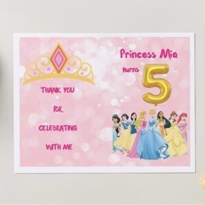 Princess Mia Pink Princess Party Thank You Coloring book, Party - Customizable